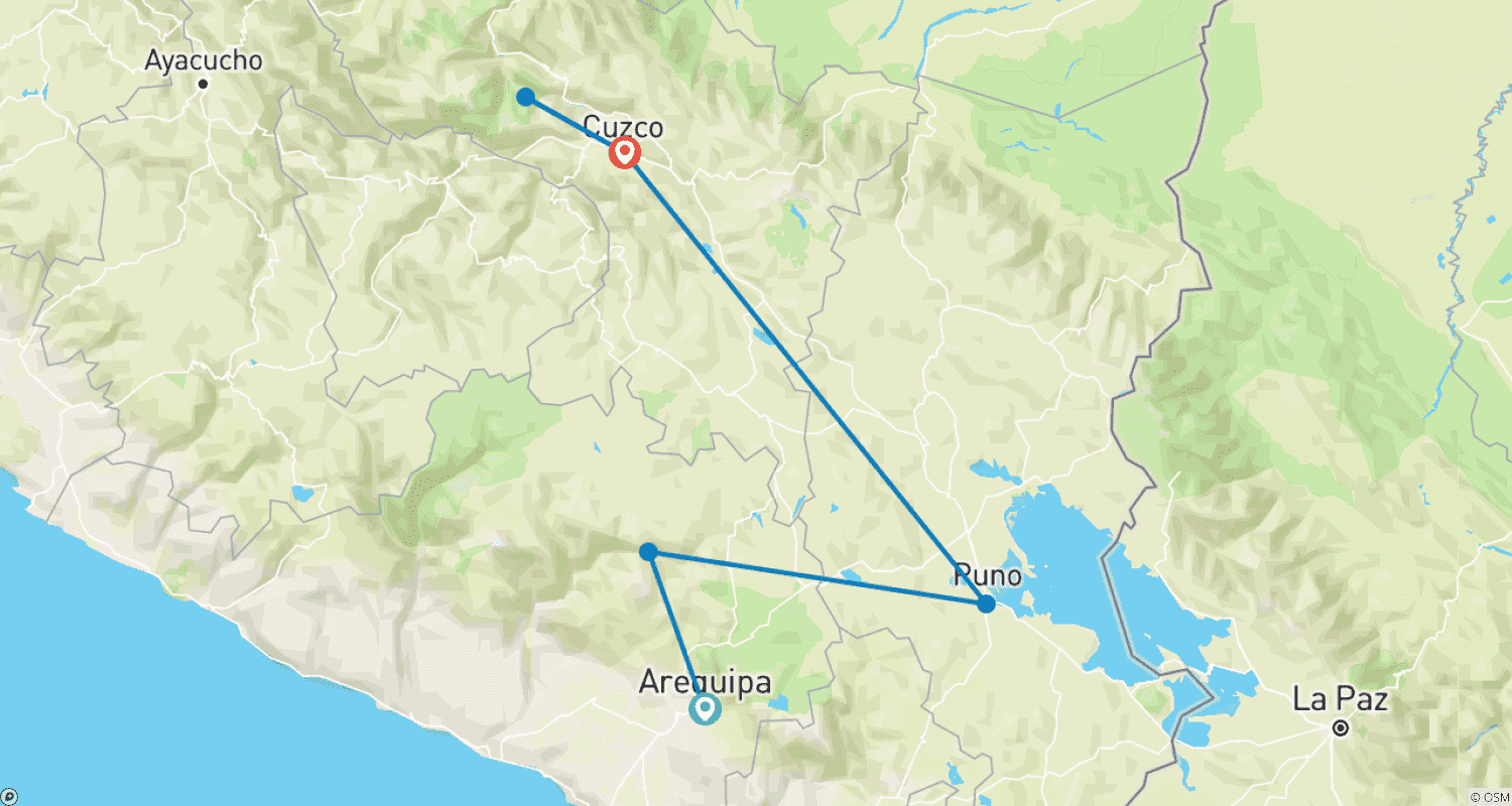 خريطة مسار 8 days - Arequipa & Lake Titicaca & Cusco tour