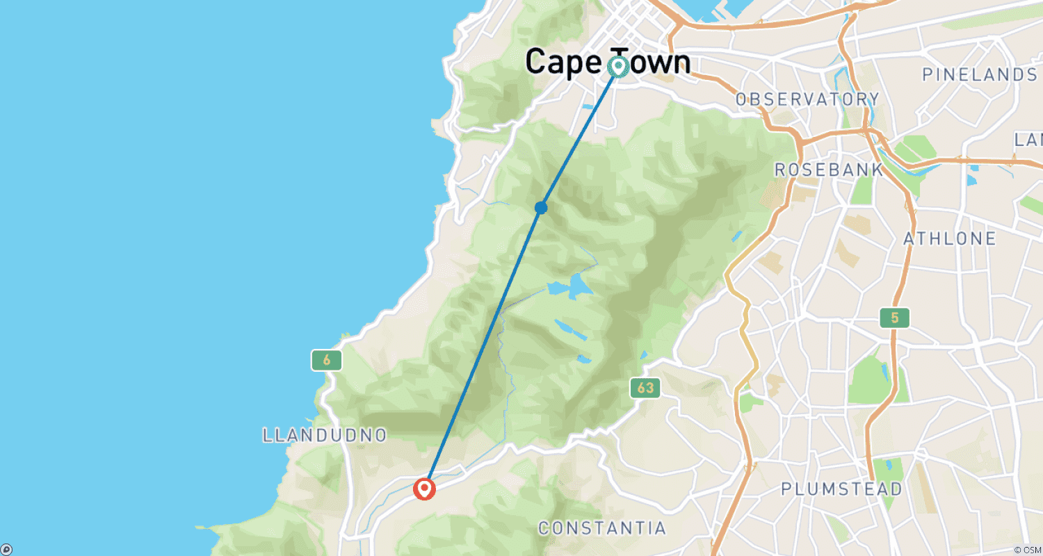 Mapa do percurso de Mini Aventura na Cidade do Cabo para Jovens Adultos (18-30 e poucos anos)
