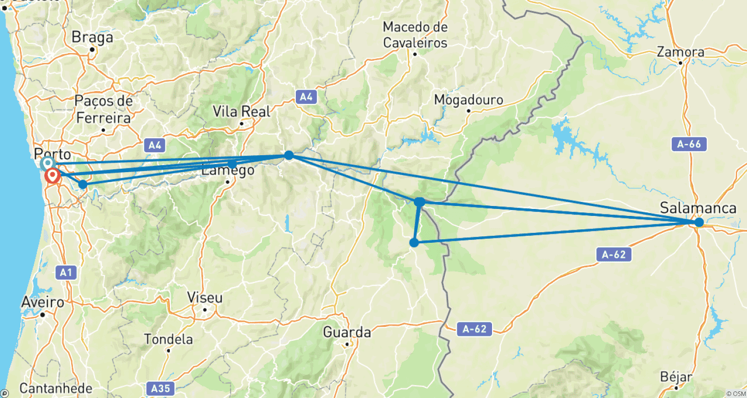 Mapa do percurso de Experiência Douro 2027