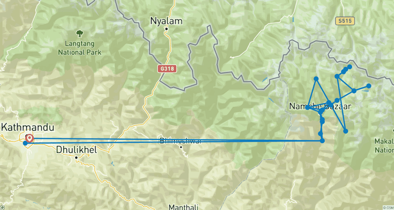 Mapa do percurso de Escalada ao Island Peak e Trekking das Três Passagens do Everest 21 dias 20 Noites