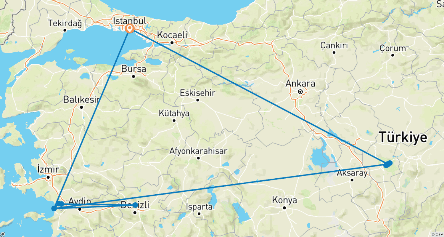 خريطة مسار جولة تجربة تركيا