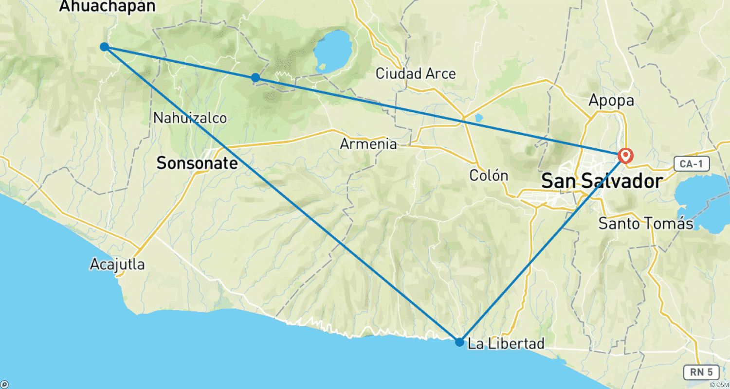El salvador Adventure Programのルートマップ