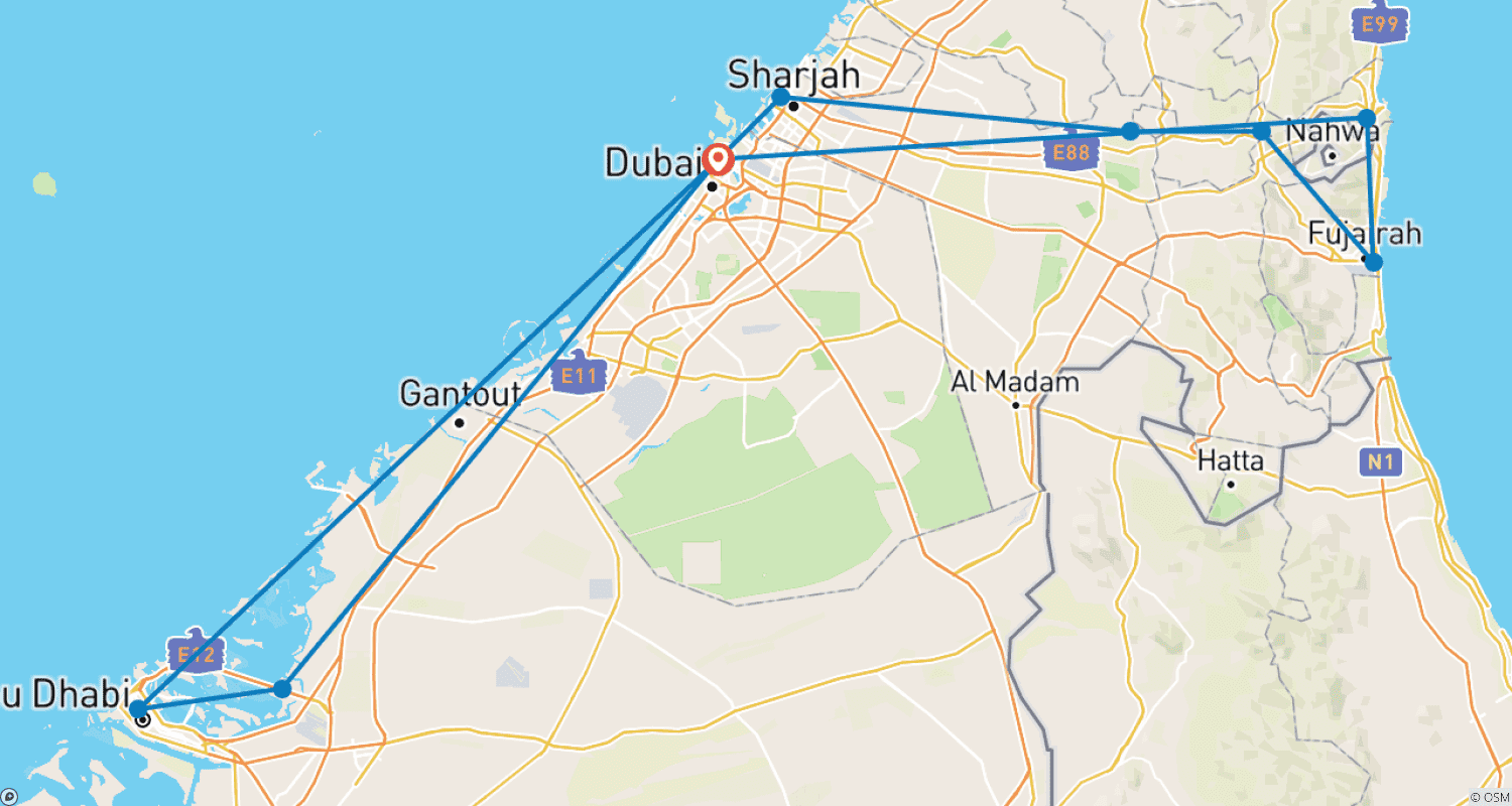 Mapa trasy: Dubaj i Emiraty - 8 dni