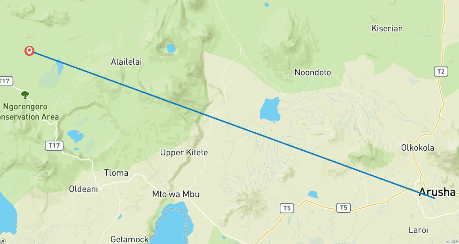 Mapa do percurso de Descubra o nosso Safári de Luxo Premium, Exclusivo e de Alta Qualidade de 1 Dia em Ngorongoro, partindo de Arusha, na Tanzânia