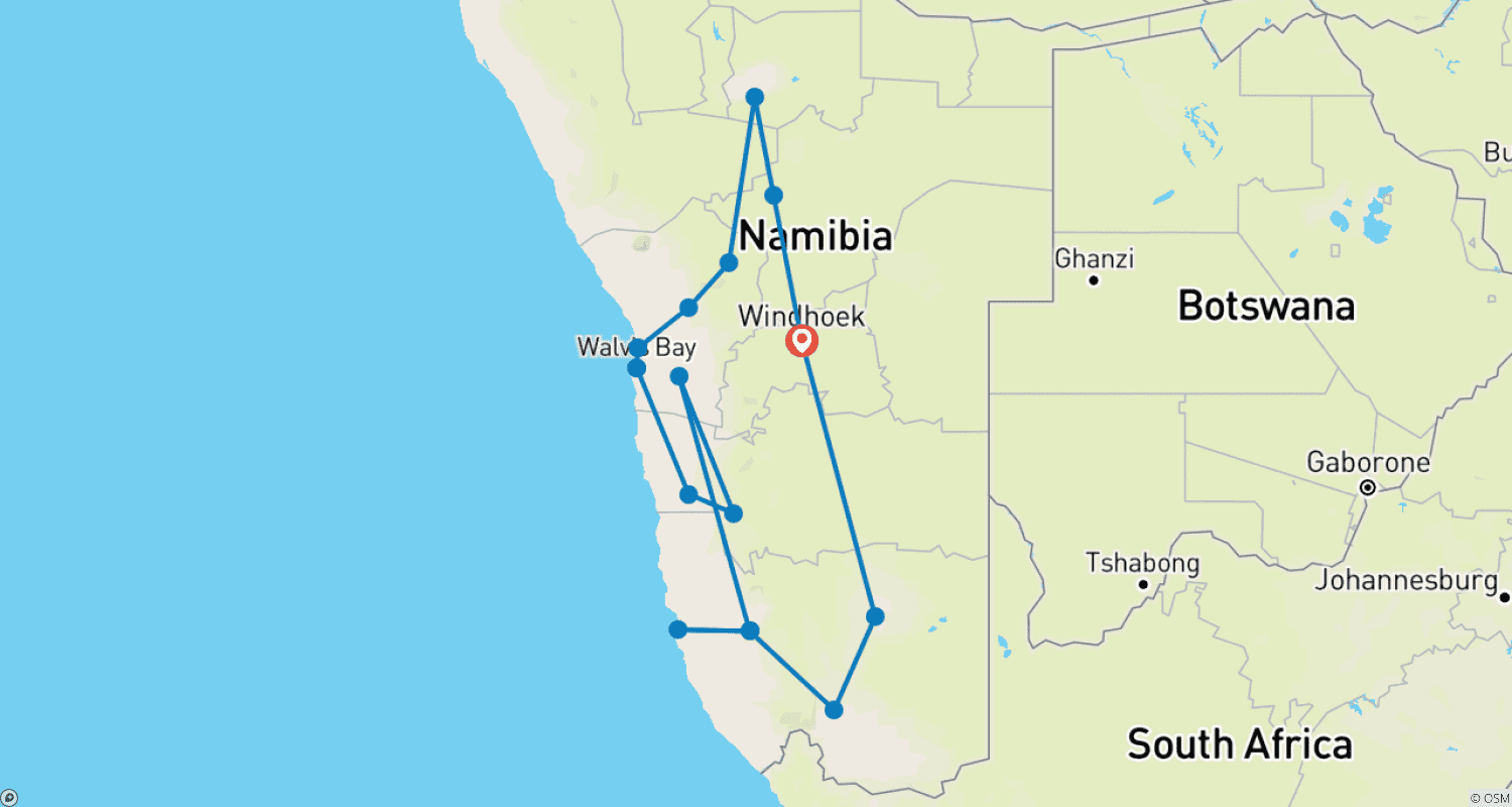Etosha - 19-Day Adventure Tourのルートマップ