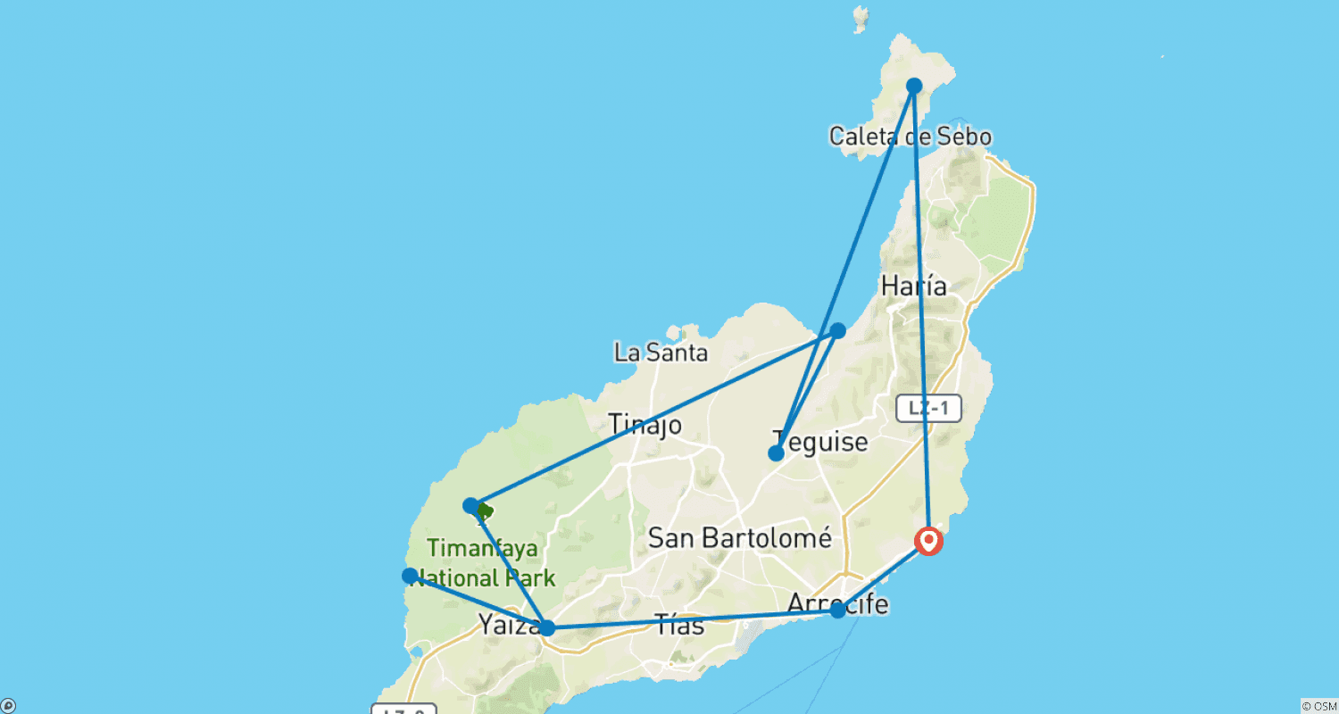 Mapa trasy: Lanzarote - poznaj różnorodność wulkanicznej wyspy (8 dni)
