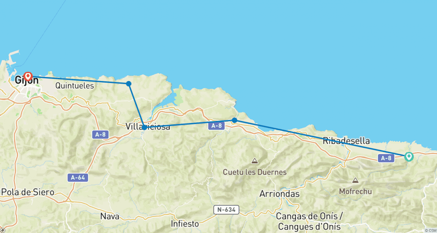 Mapa trasy: Hiszpania - Rowerem po Camino del Norte 4 Dni