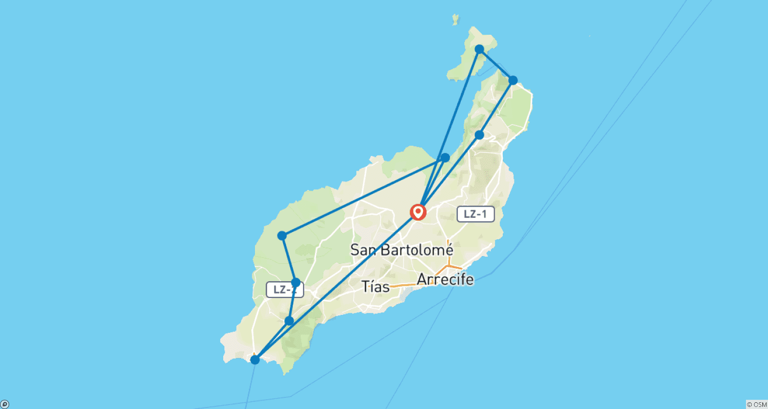 Mapa trasy: Vulcan Walk Lanzarote - Nowe wyzwanie dla miłośników pieszych wędrówek 8 dni
