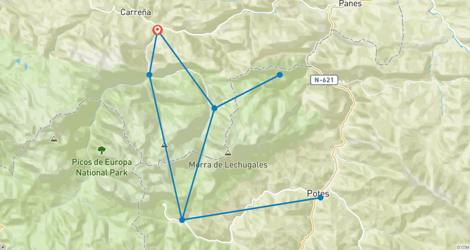 Mapa do percurso de Espanha - Picos da Europa (12 dias)
