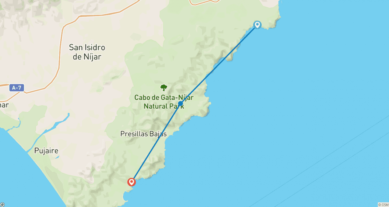 Mapa do percurso de Andaluzia - o Parque Natural do Cabo de Gata (8 dias)