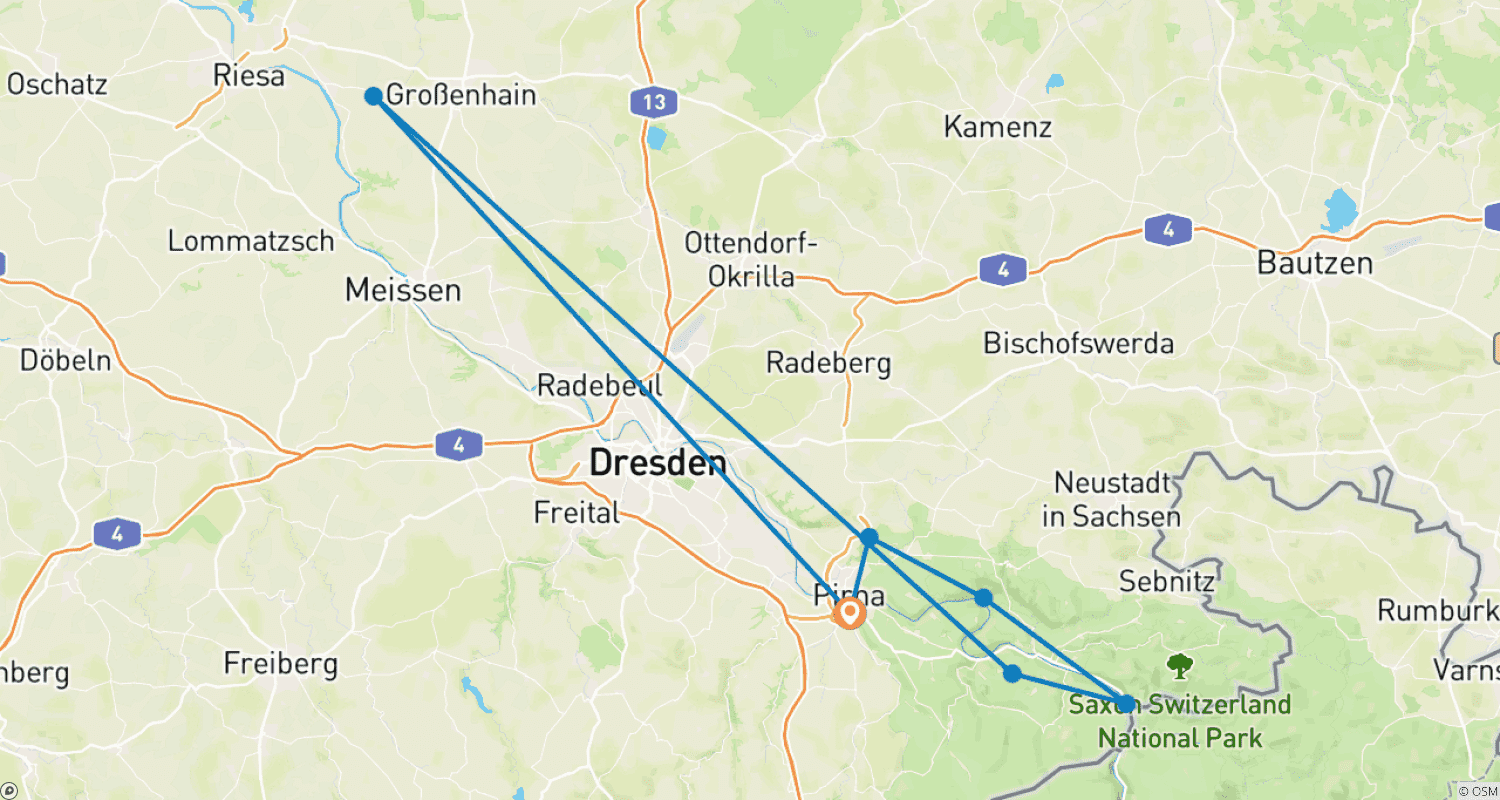 Mapa do percurso de O Caminho dos Pintores em 9 Dias
