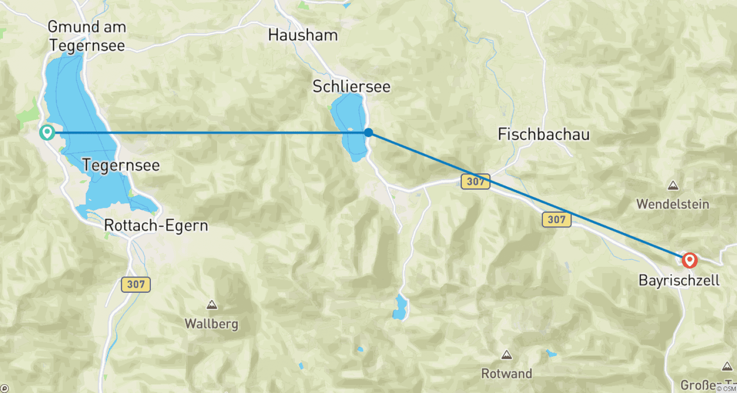 Mapa do percurso de Alpes e Lagos Bávaros em 4 Dias