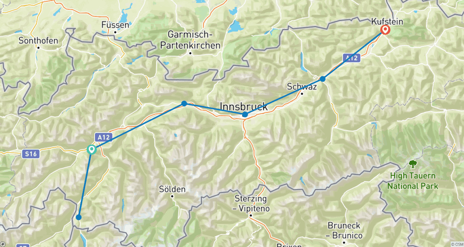 خريطة مسار Inn-Radweg Tirol - الثقافة التيرولية 7 أيام
