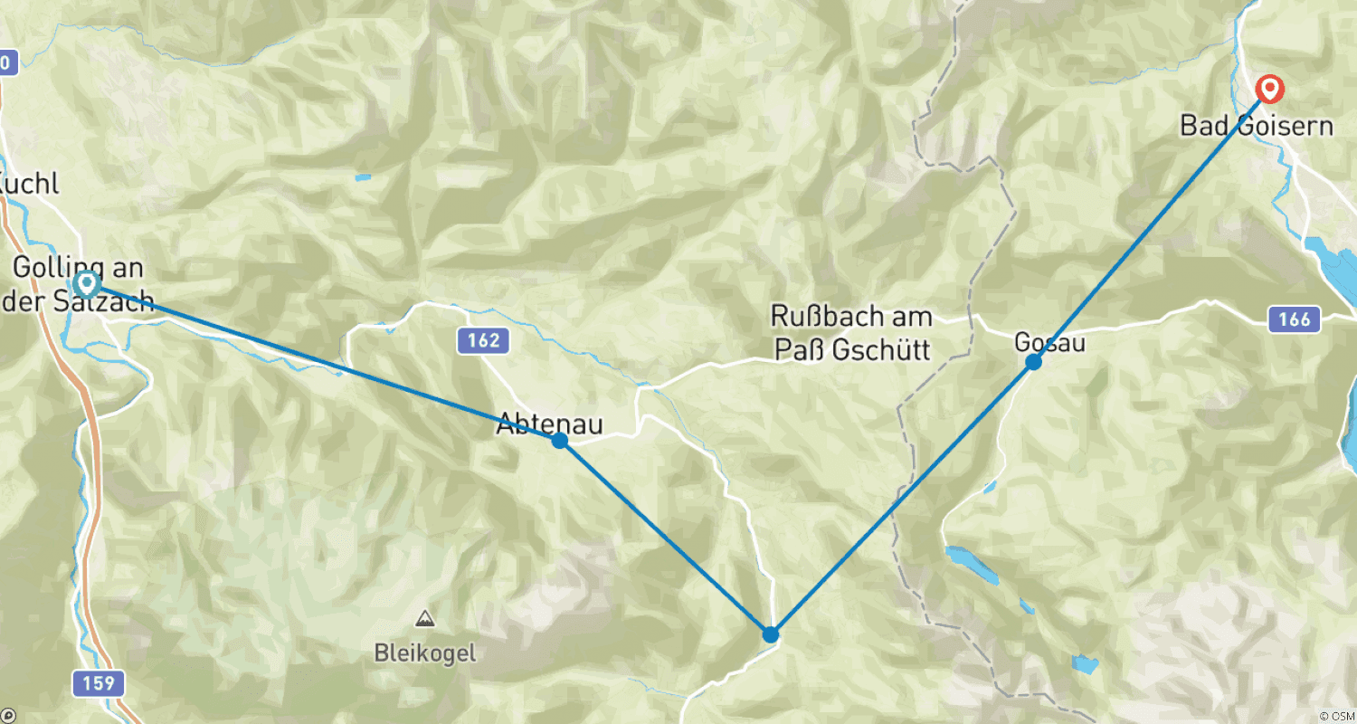 Mapa trasy: Salzalpensteig 2 - 6 Dni z Berchtesgadener Land do Regionu Światowego Dziedzictwa Salzkammergut (6 Dni)