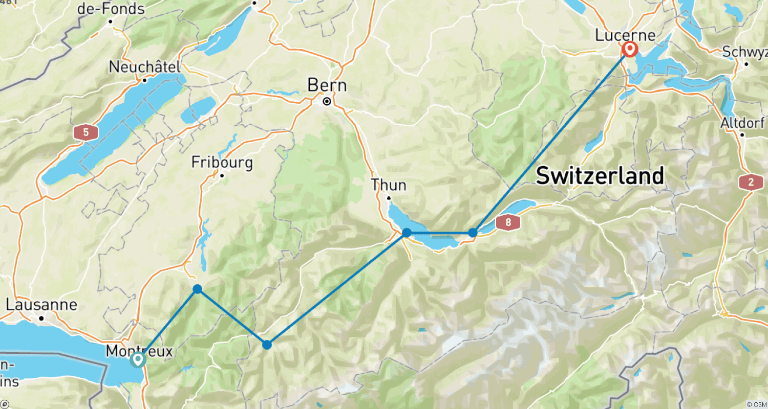 خريطة مسار Lakes Route: pure Alpine idyll Vevey - Lucerne (7 Days)