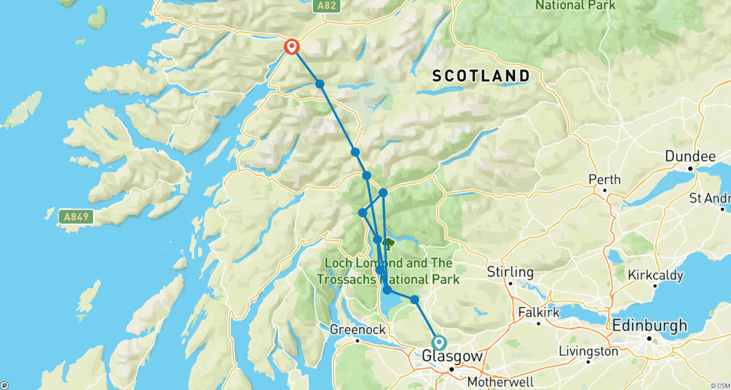 Mapa do percurso de Escócia - West Highland Way (10 dias)