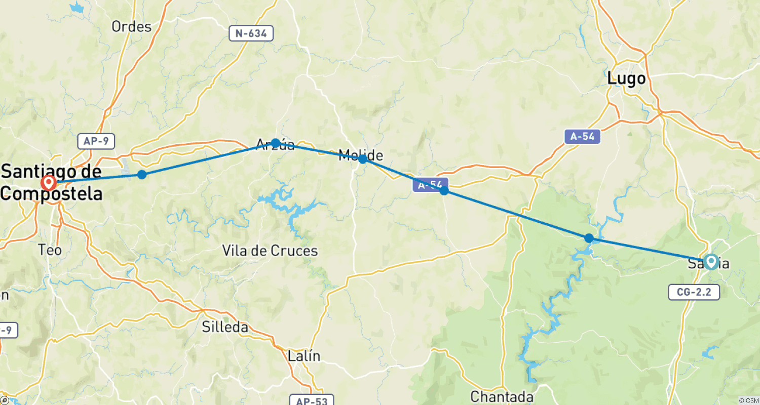 Mapa do percurso de Caminho de Santiago - Caminho Francês: Sarria-Santiago (10 dias)