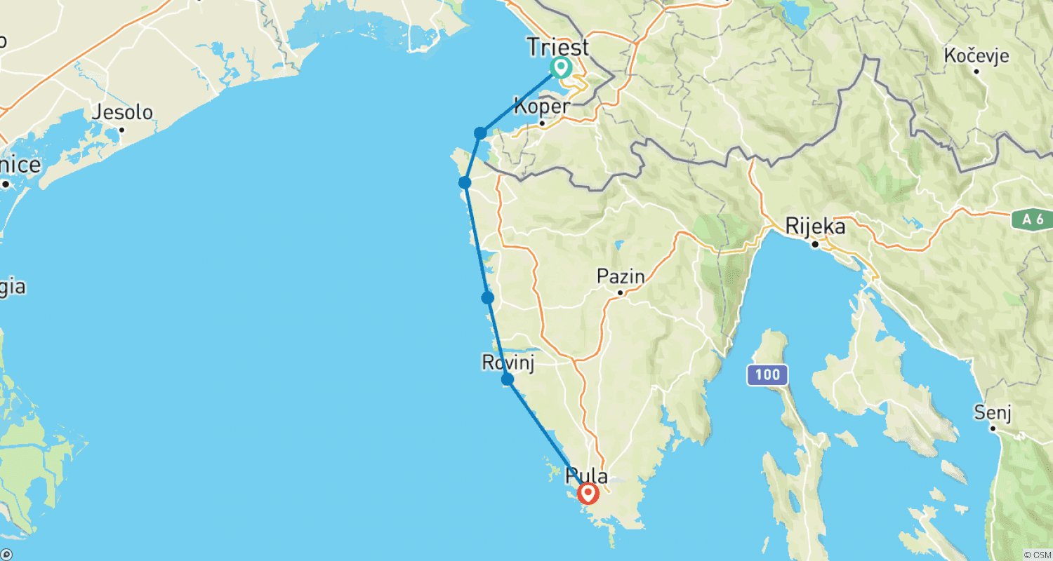 خريطة مسار Cycling tour Istria - from Trieste to Pula (8 days)