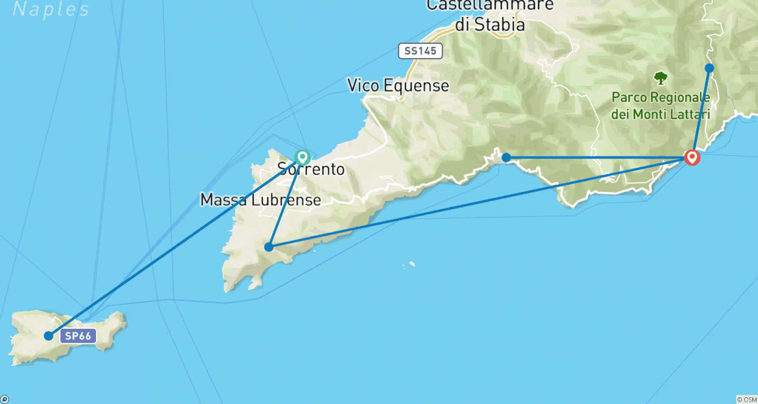 Mapa do percurso de Costa Amalfitana e Capri: 8 Dias