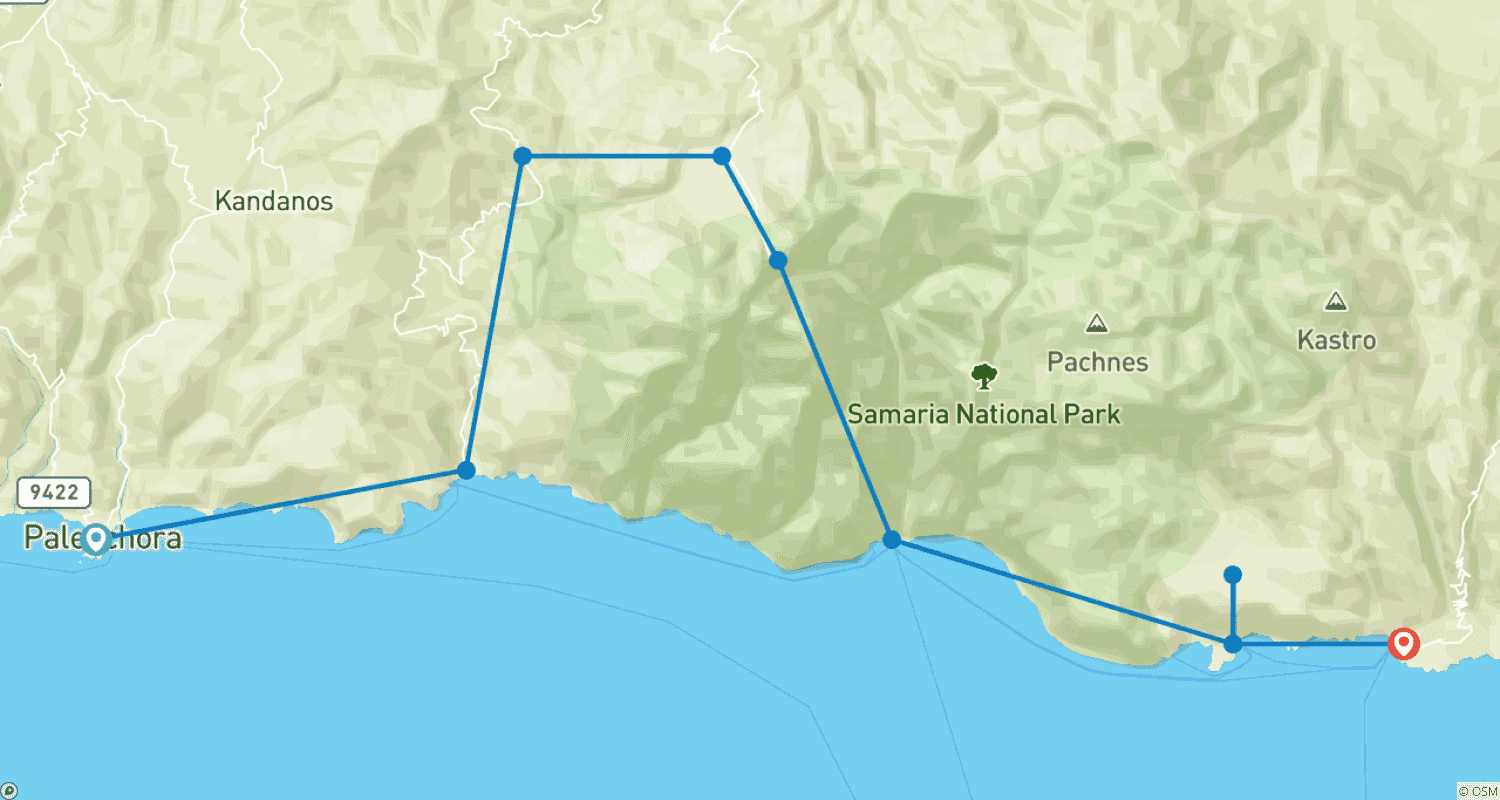 Mapa do percurso de Trilho de Samaria - 8 dias