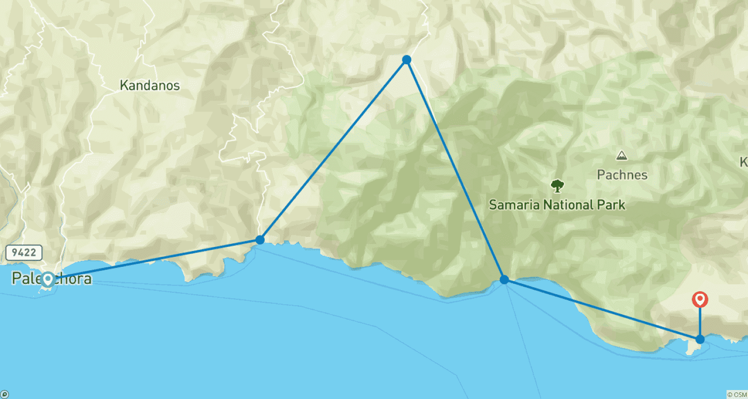 Mapa do percurso de Creta - Desfiladeiros do Sudoeste 8 Dias