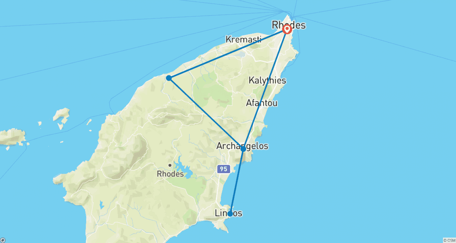Mapa trasy: Wyprawa Rowerowa po Rodos - Przez Wyspę 8 Dni