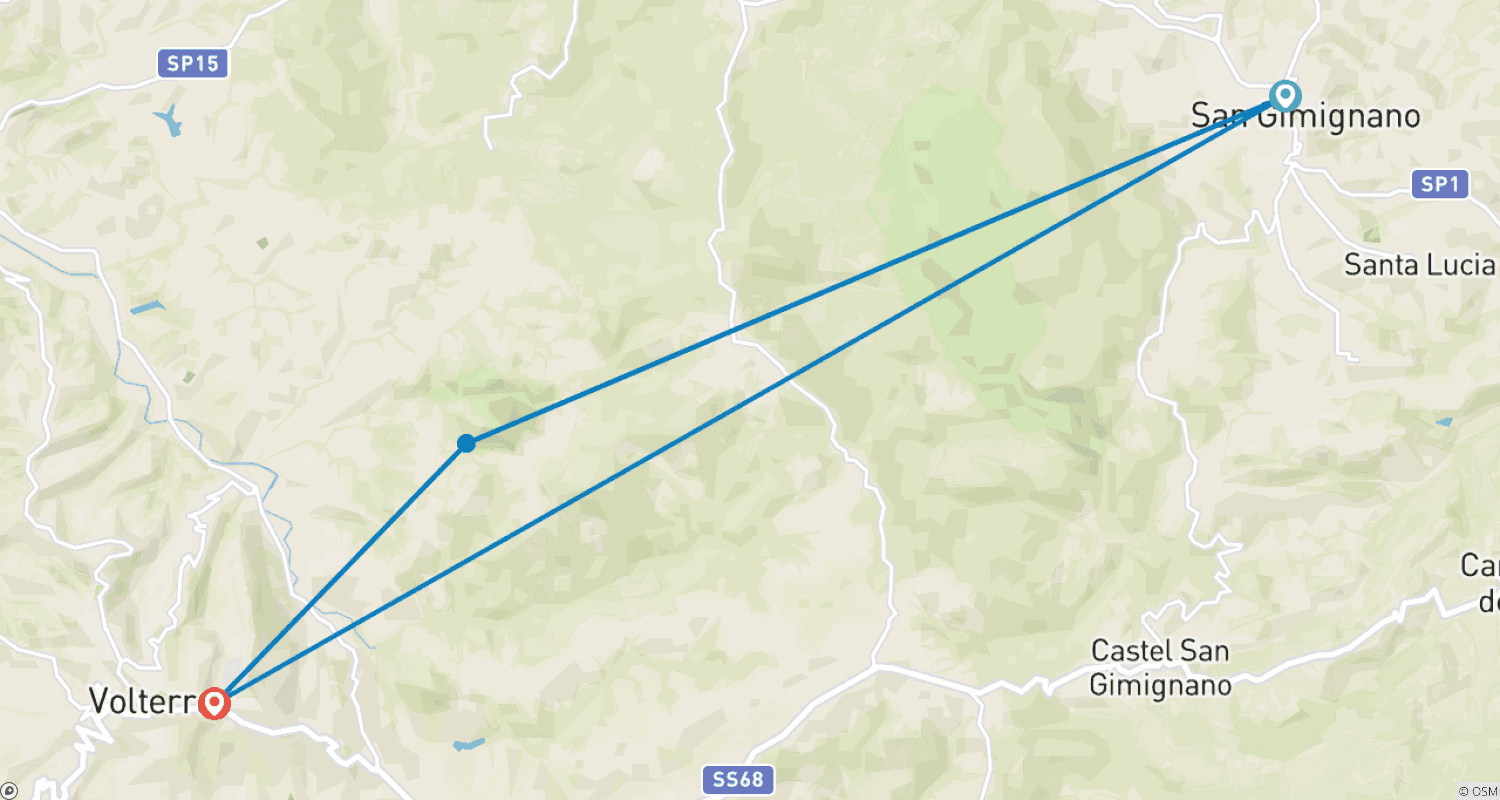 Mapa do percurso de Itália - Cicloturismo em torno de San Gimignano e Volterra 8 Dias
