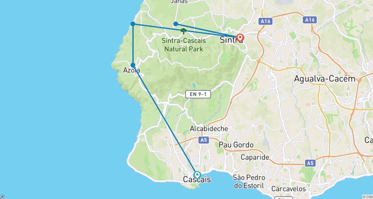 Mapa trasy: Portugalia - Wybrzeże Sintry i jej Obiekt Światowego Dziedzictwa 7 Dni