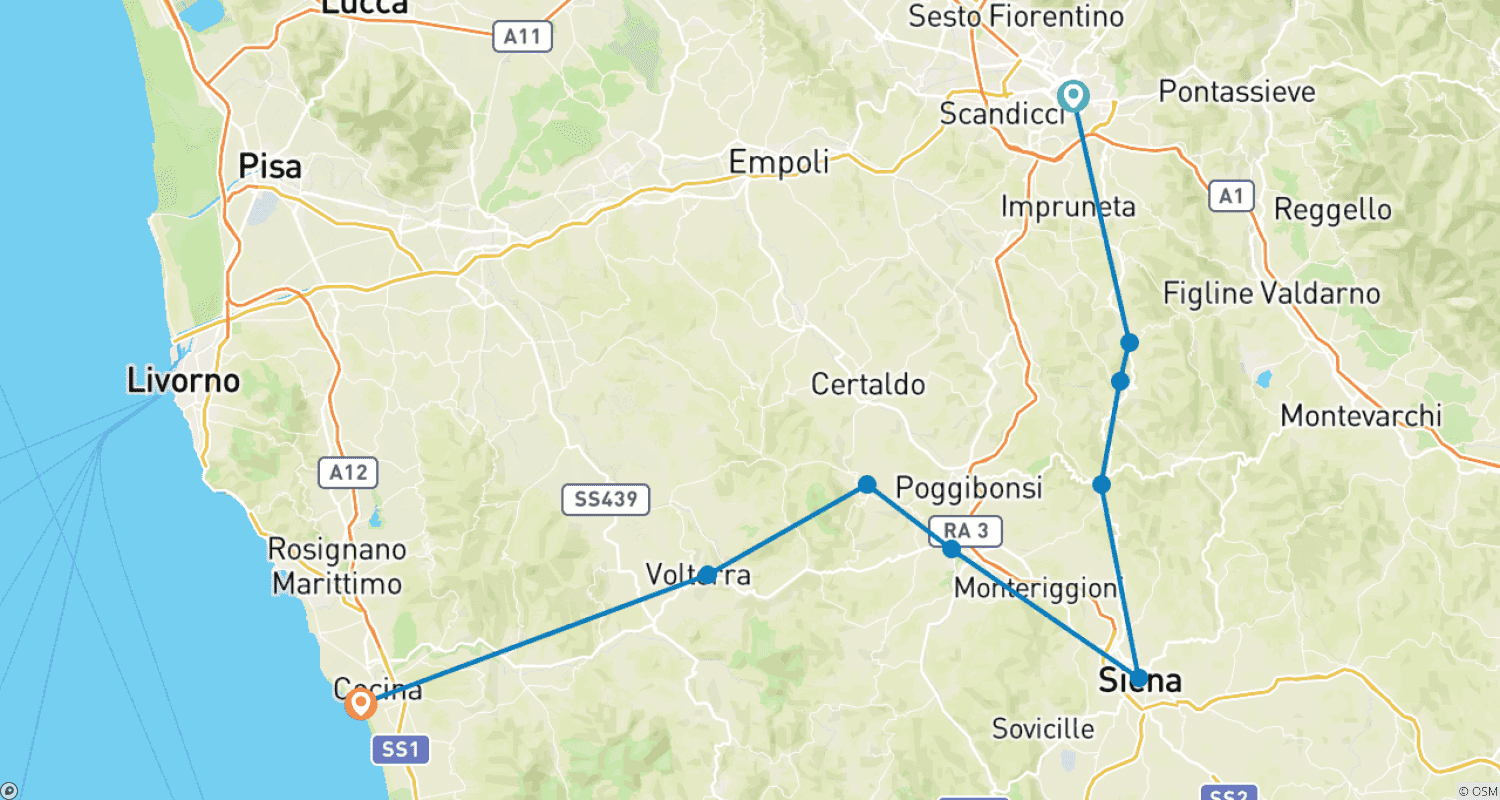 Mapa do percurso de Picturesque Tuscany 8 Days