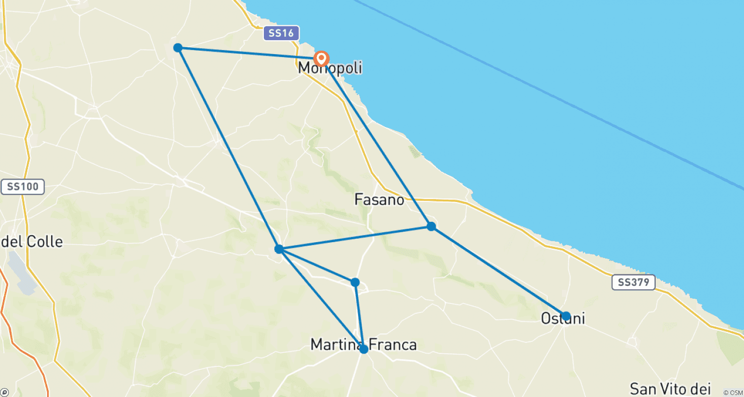 Mapa trasy: Od Morza Adriatyckiego do Doliny Itria: Polignano a Mare i Trulli z Alberobello - 8 dni