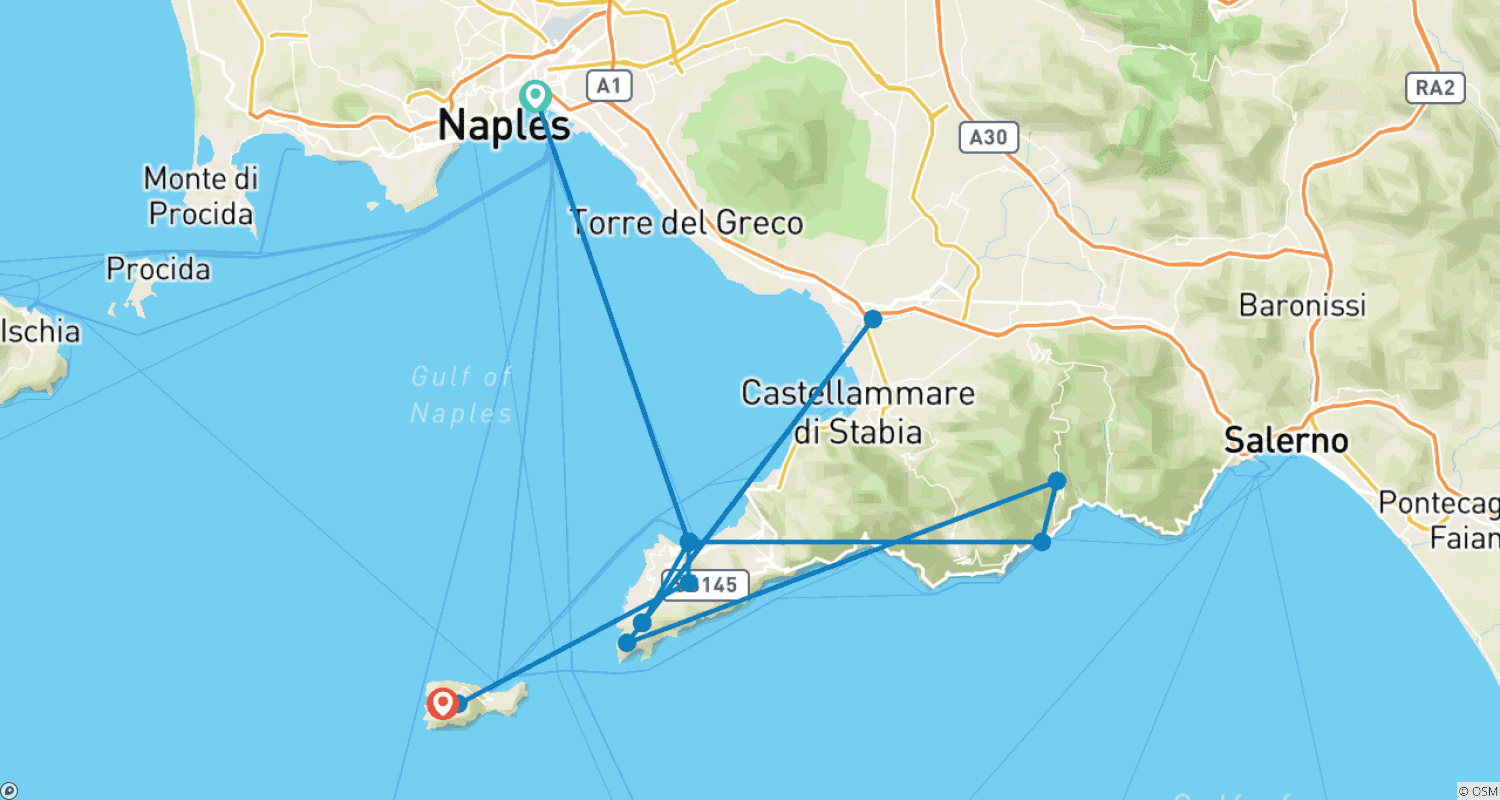 خريطة مسار Amalfi, Sorrento and Capri Comfortable Hiking (8 days)