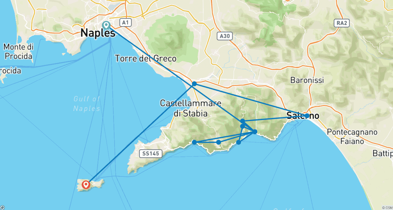 Mapa do percurso de Hike the Amalfi Coast in 8 Days