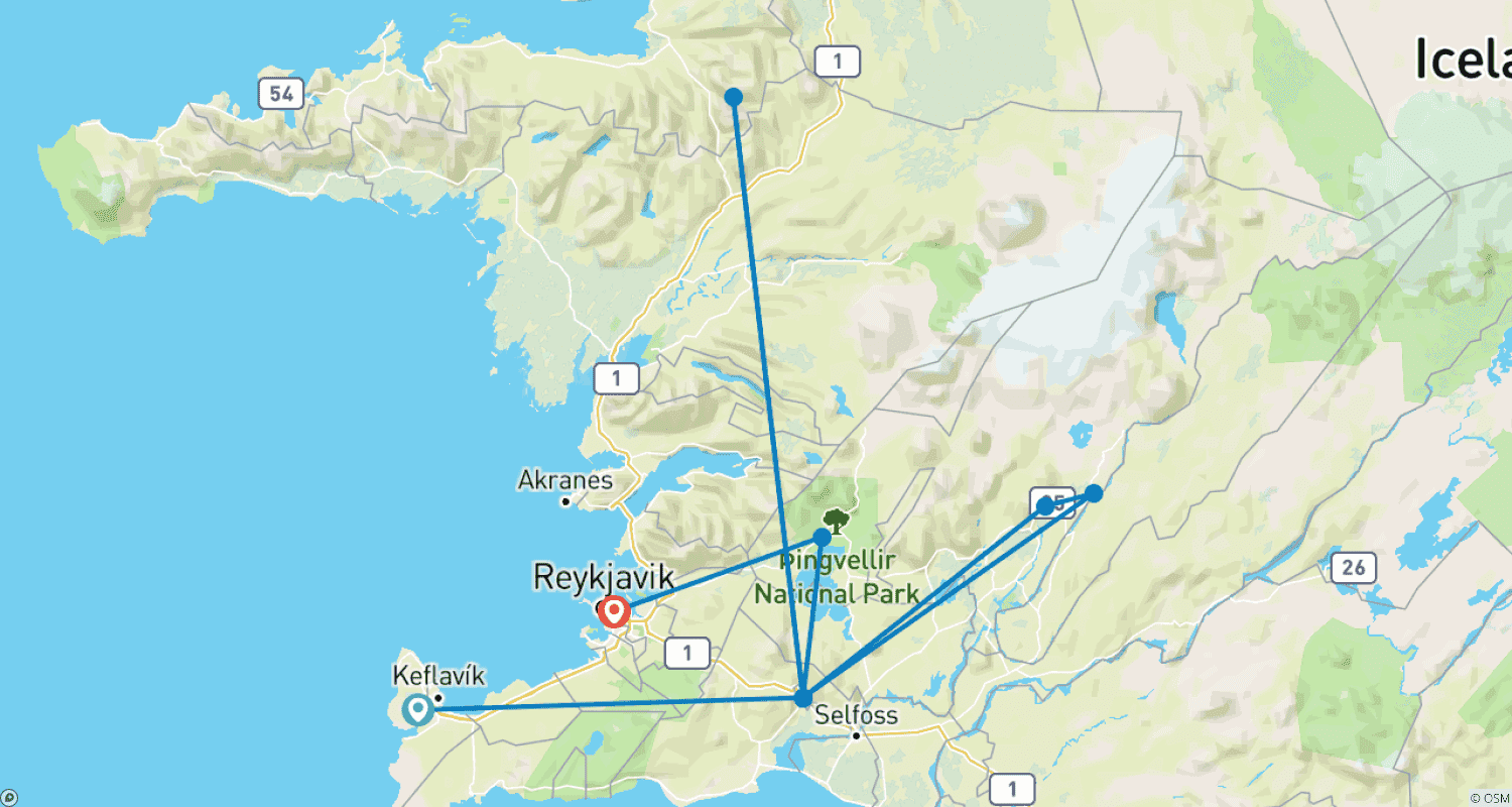 Mapa do percurso de Hike Iceland