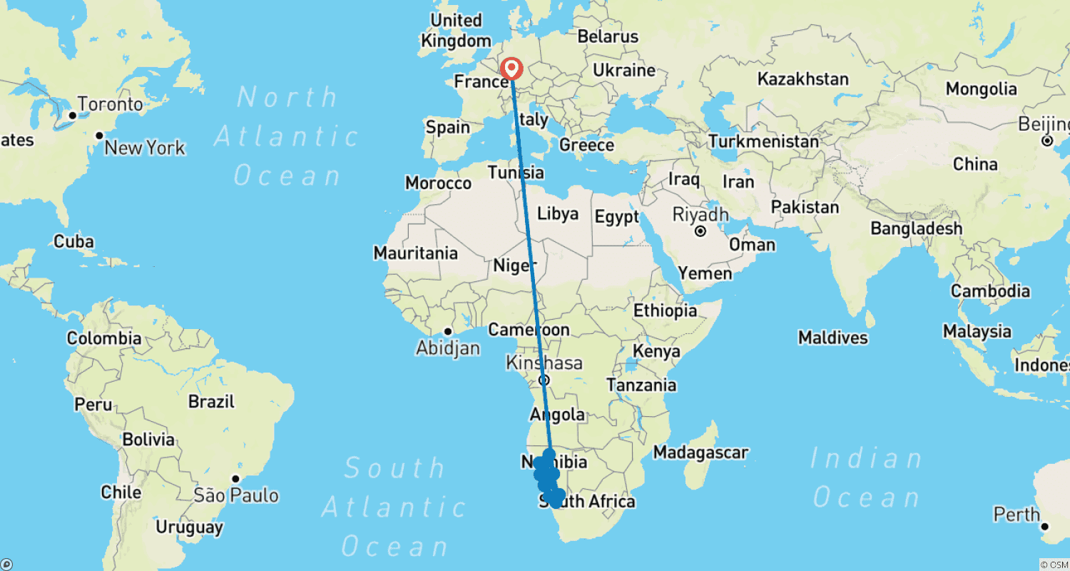 Mapa trasy: Wędrówka po Namibii (Komfort)