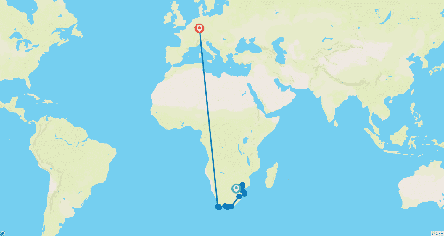 خريطة مسار Hike South Africa in 22 Days (Comfort)