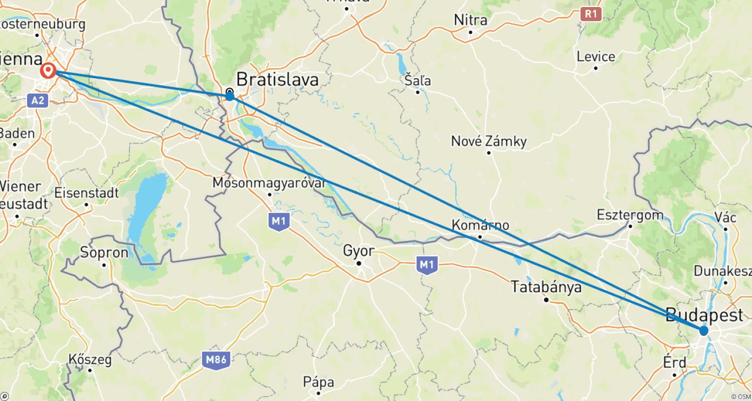 Mapa trasy: Stolice wzdłuż Dunaju