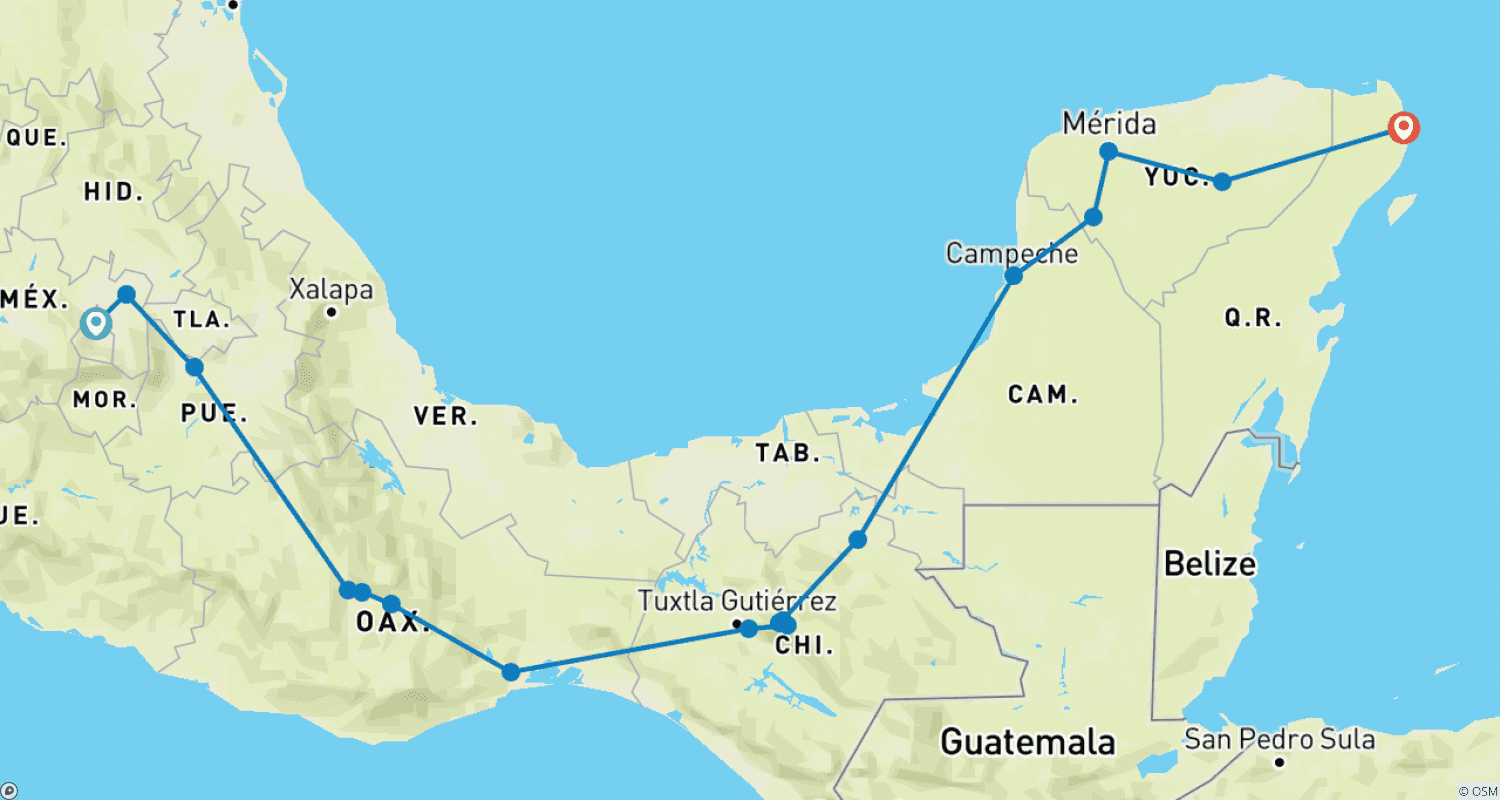 少人数グループツアー - メキシコのルートマップ