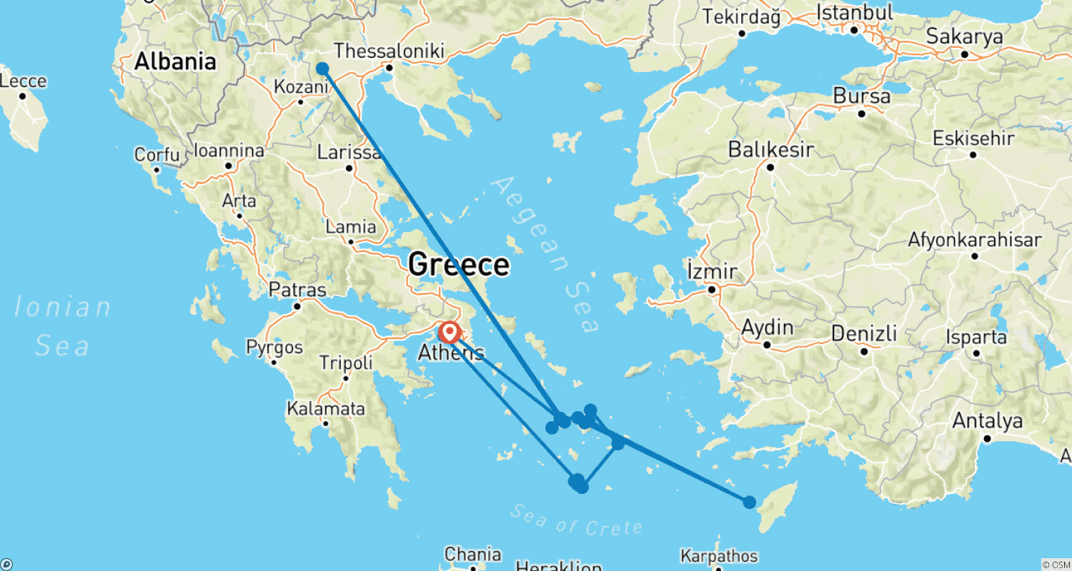 Mapa trasy: Ateny i 3 greckie wyspy — odkrywaj z wycieczkami z przewodnikiem (Standard)