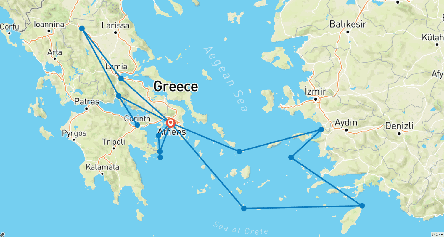 Mapa do percurso de Grécia para Cosmopolitas