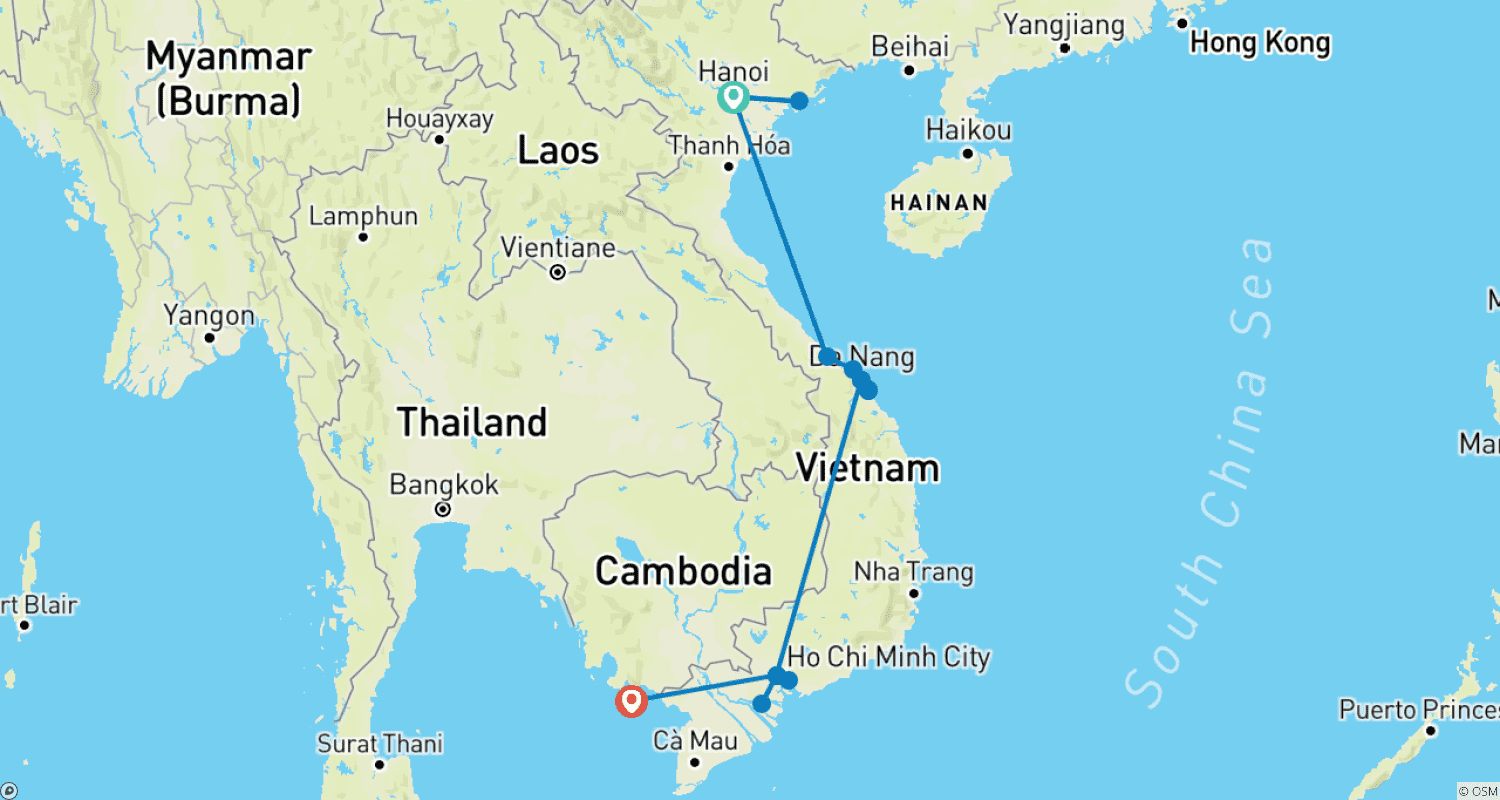 خريطة مسار Classic Vietnam with Phu Quoc (incl. flight) private tour