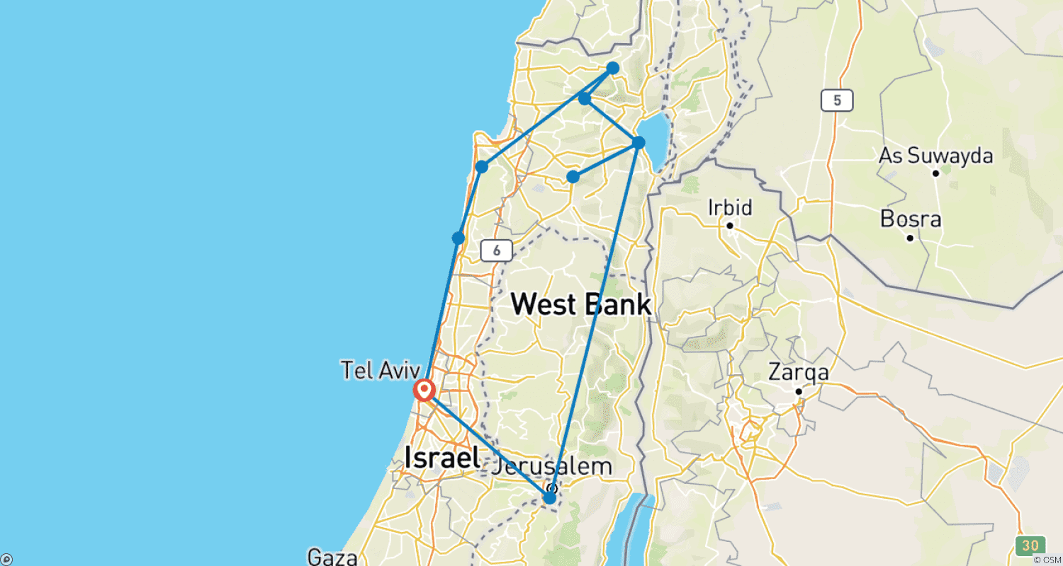 Mapa do percurso de Holyland Highlights, Portuguese-speaking guide (Monday)