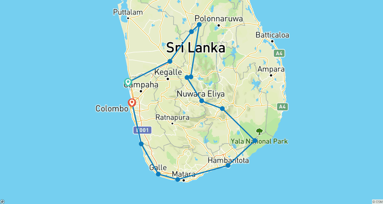 Mapa trasy: Sri Lanka; Odkryj Tropikalny Raj