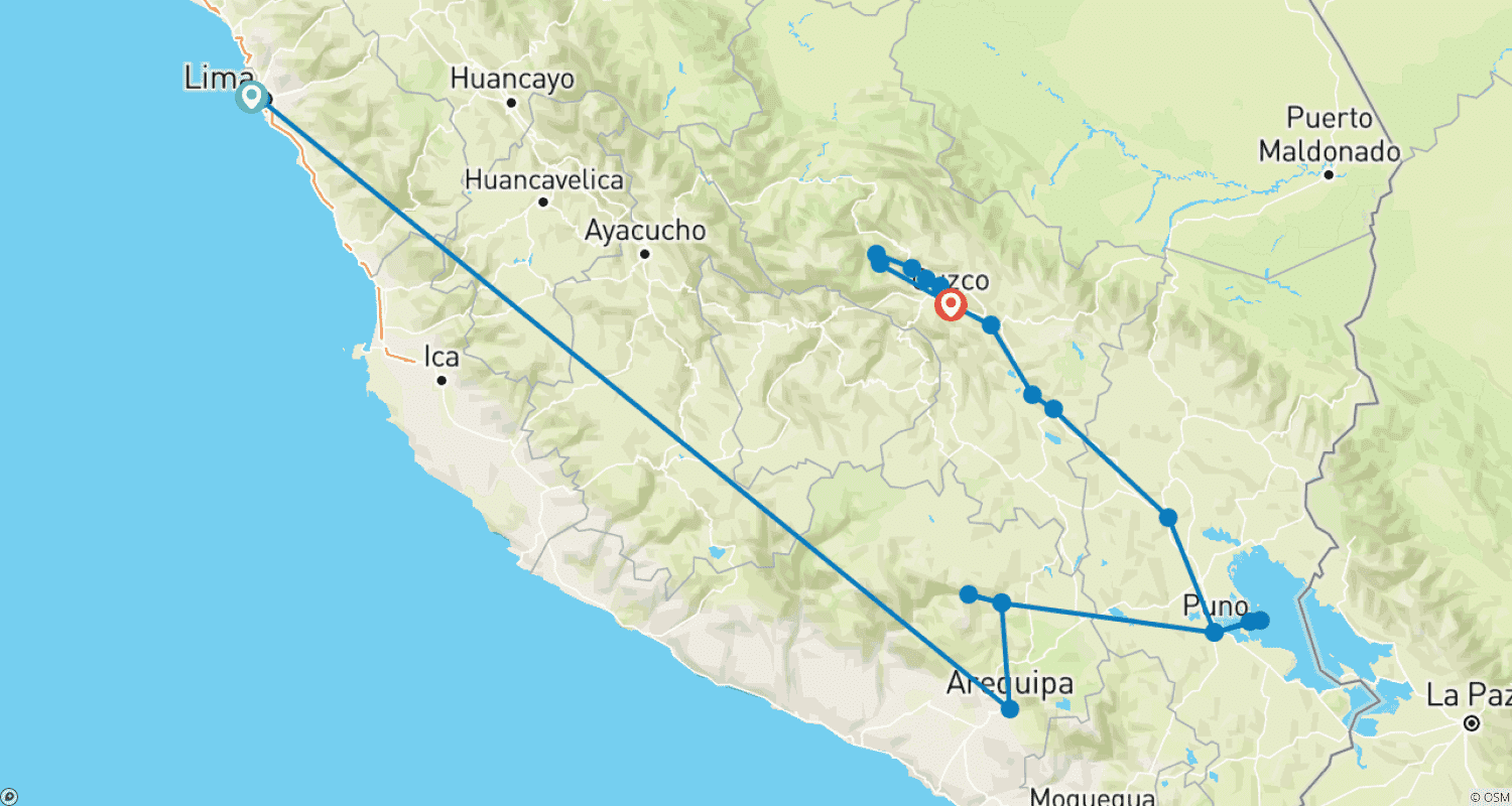 Mapa do percurso de Classic Peru, Italian-speaking guide