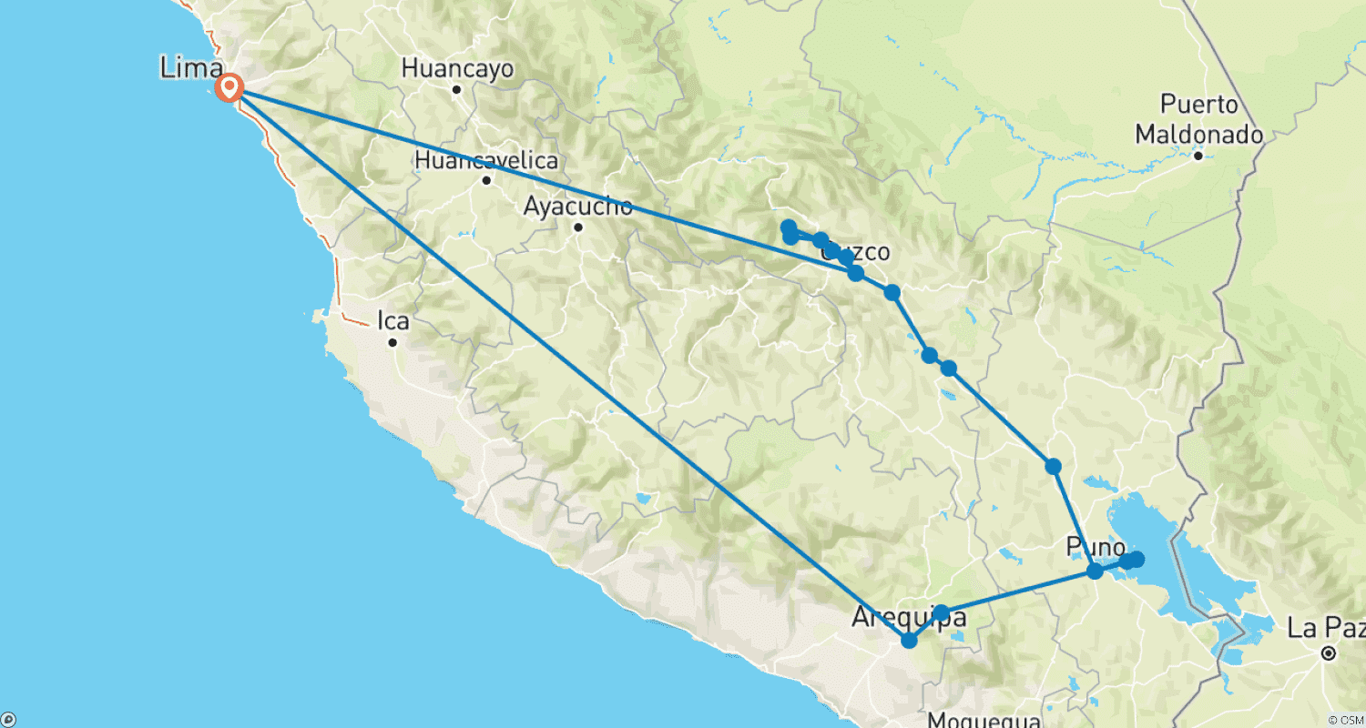 Mapa do percurso de Peru Express, Italian-speaking guide