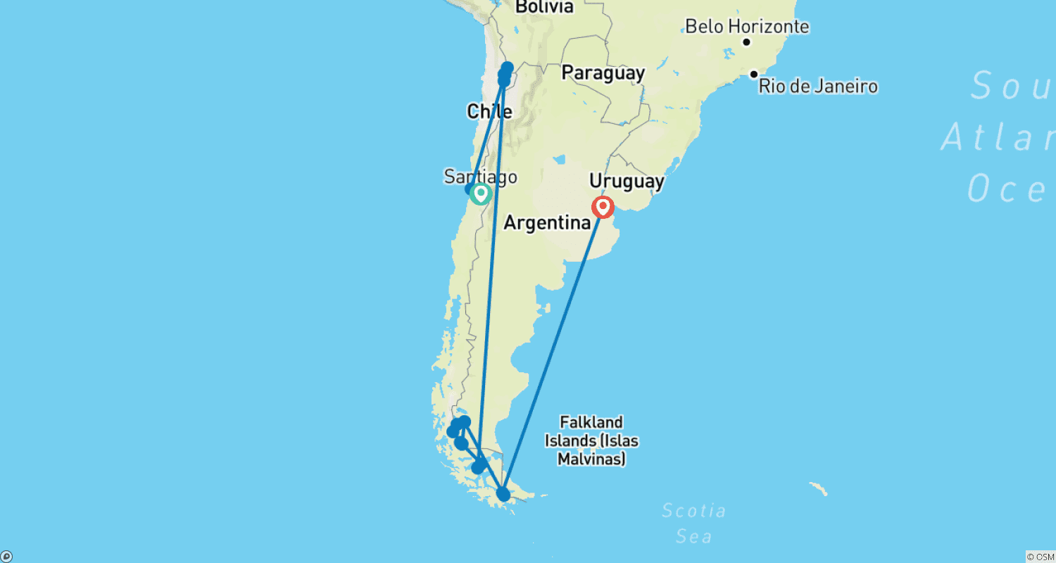 Mapa trasy: Chile & Argentina 17 Days
