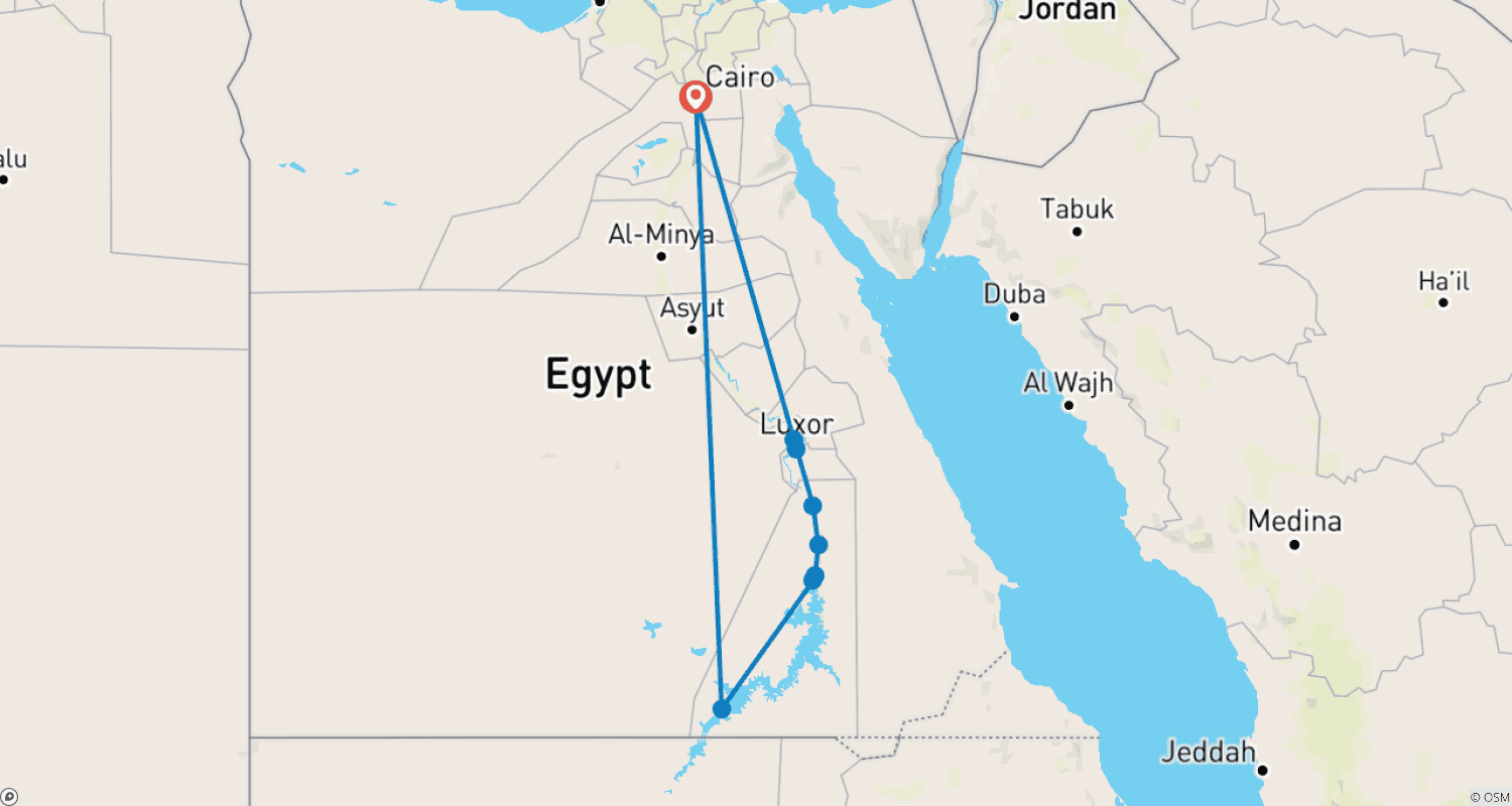 خريطة مسار جولة جديدة في مصر (2 مقابل 1) في فندق 5 نجوم وسط القاهرة ورحلة نيلية