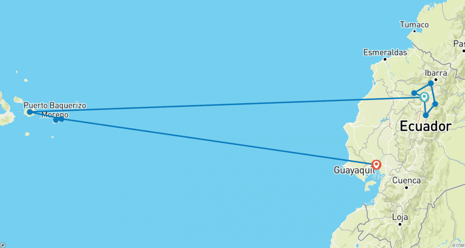 Mapa trasy: Ekwador i Wyspy Galapagos – 13 dni