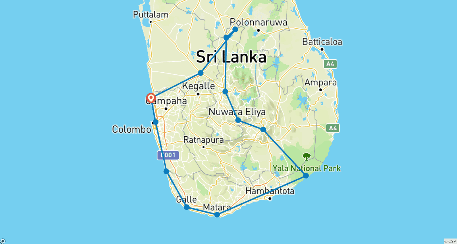 Mapa trasy: Sri Lanka dla Senior Travellars