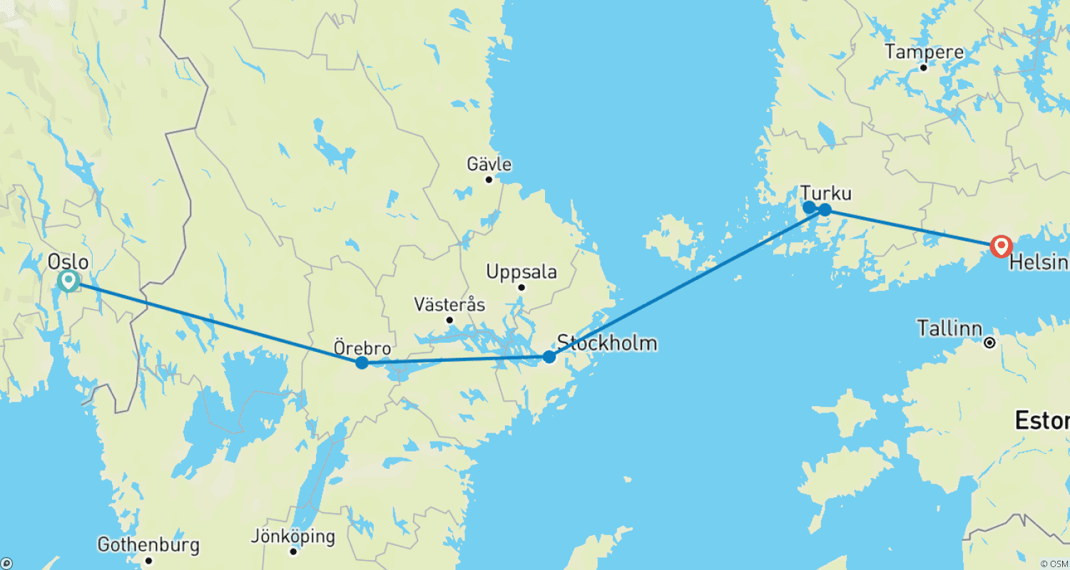 Mapa trasy: Skandynawskie Stolice i Nordycki Urok