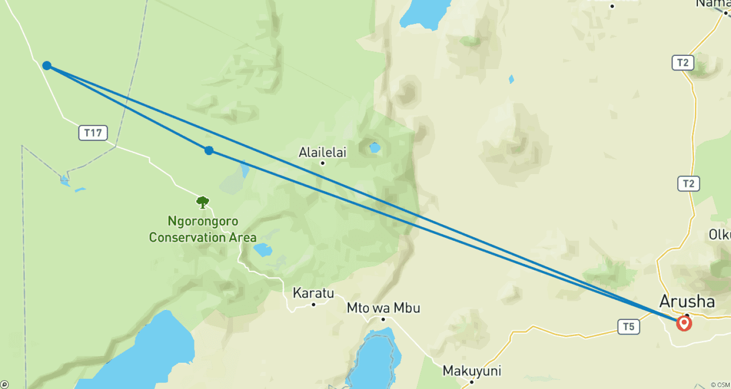 Mapa do percurso de Safári de 3 Dias: Serengeti e Cratera de Ngorongoro - Big Five (5)